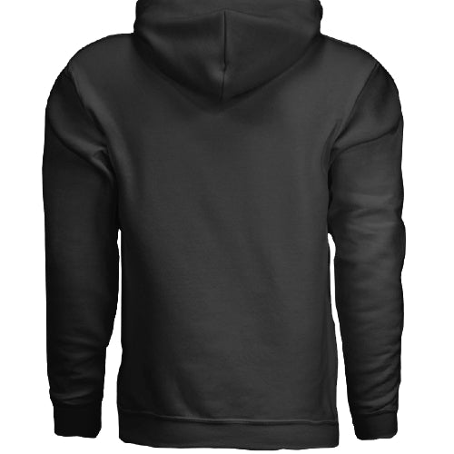 Stow & Roam Black hoodie shown from the back on a white background