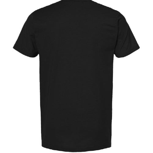 Stow & Roam Black t-shirt on a white background- back