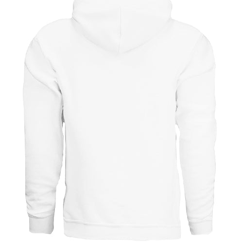 Stow & Roam White hoodie on a white background- back