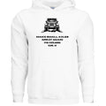Stow & Roam White hoodie with black graphic and small axles text on a white background- front