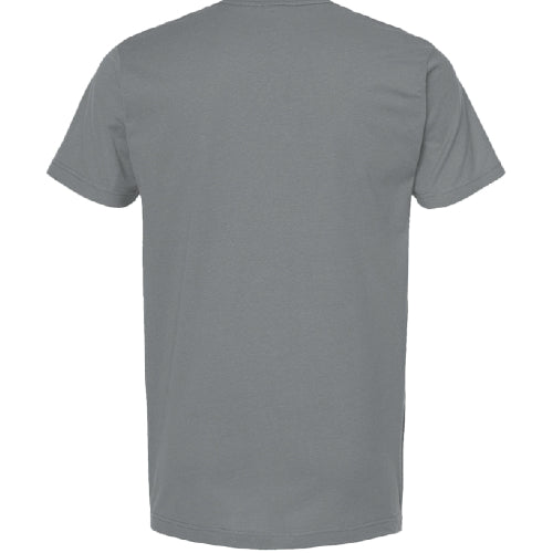 Stow & Roam Gray t-shirt on a white background- back