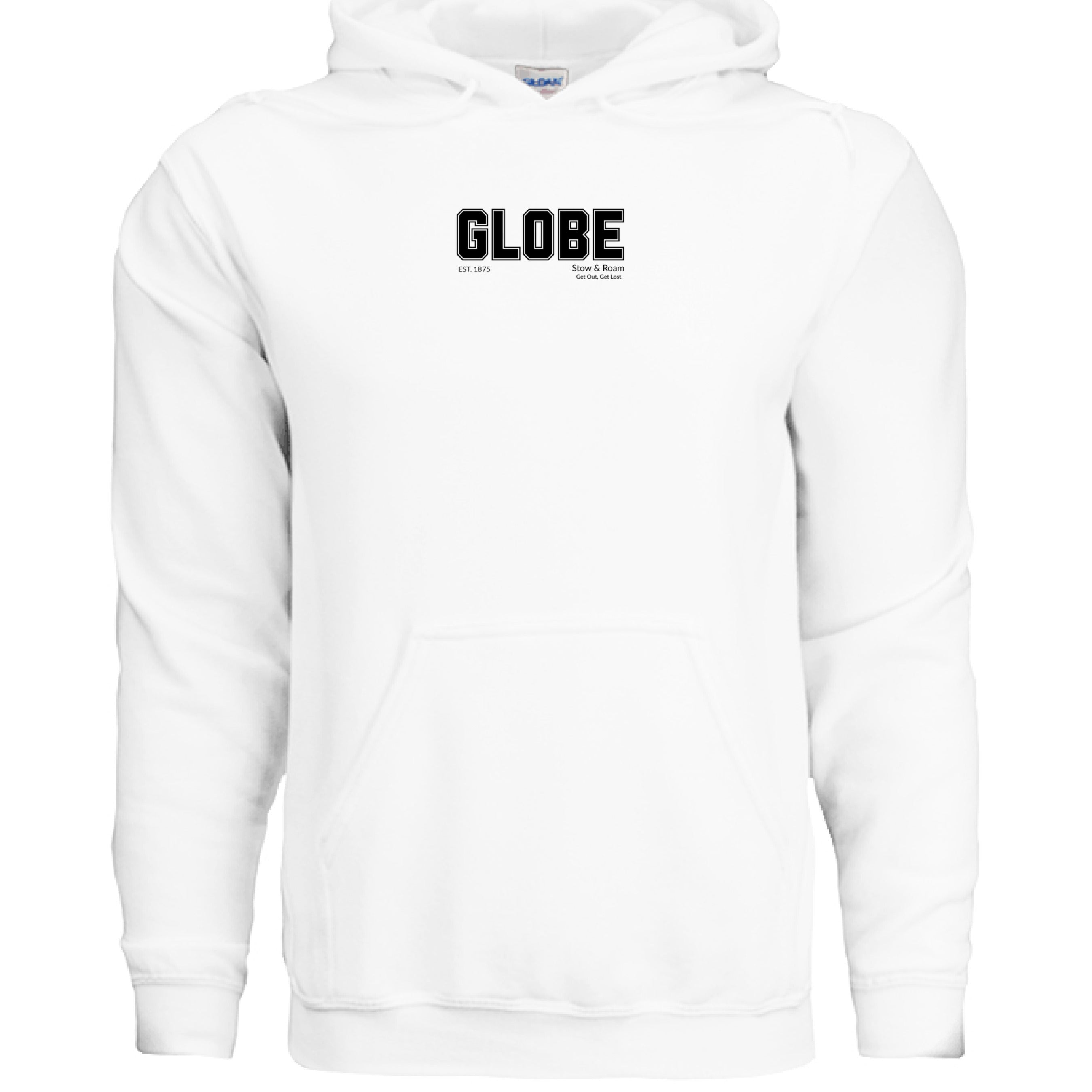 Stow and Roam White Globe hoodie