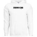 Stow and Roam White hoodie with 'CROWN KING' text on a white background