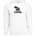Stow and Roam White hoodie with black graphic and cleator text on a white background